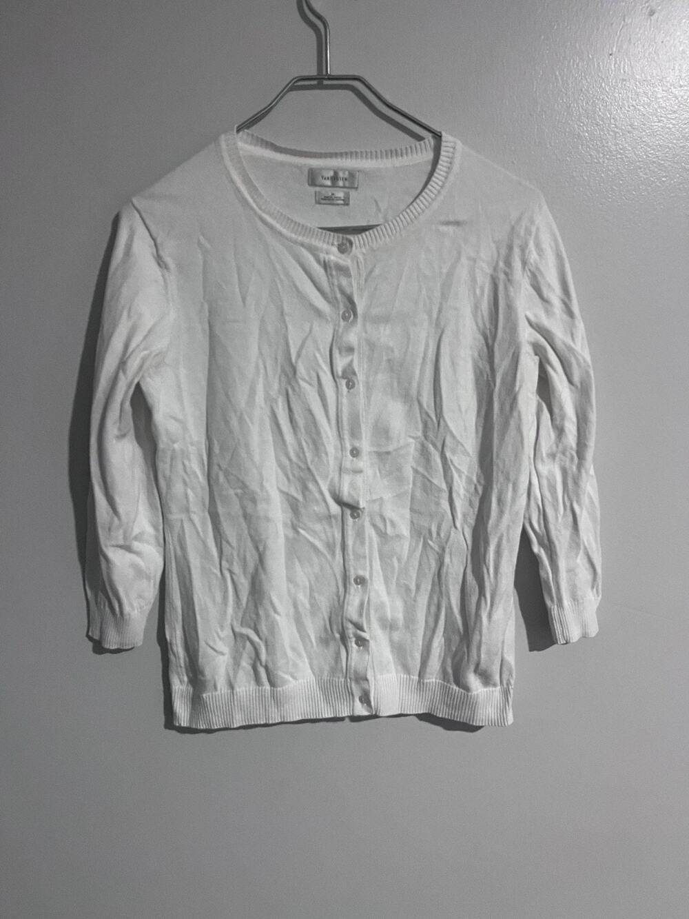Van Heusen Cardigan Womens M White Lightweight Collarless Button Long Sleeve